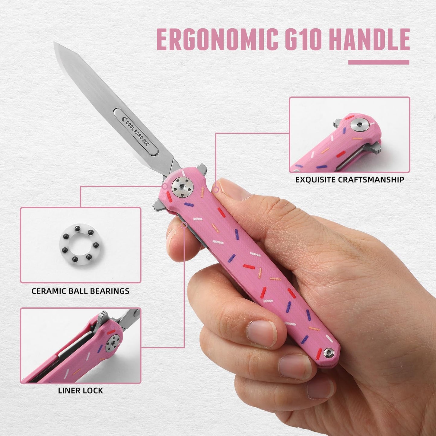 Mini Slim Folding Scalpel，Scalpel Pocket Knife with 10pcs #60 Replaceable Razor Blades,G10 Handle EDC Utility Knife with Liner Lock,Pocket Clip，Gift for Men Women（Donut）