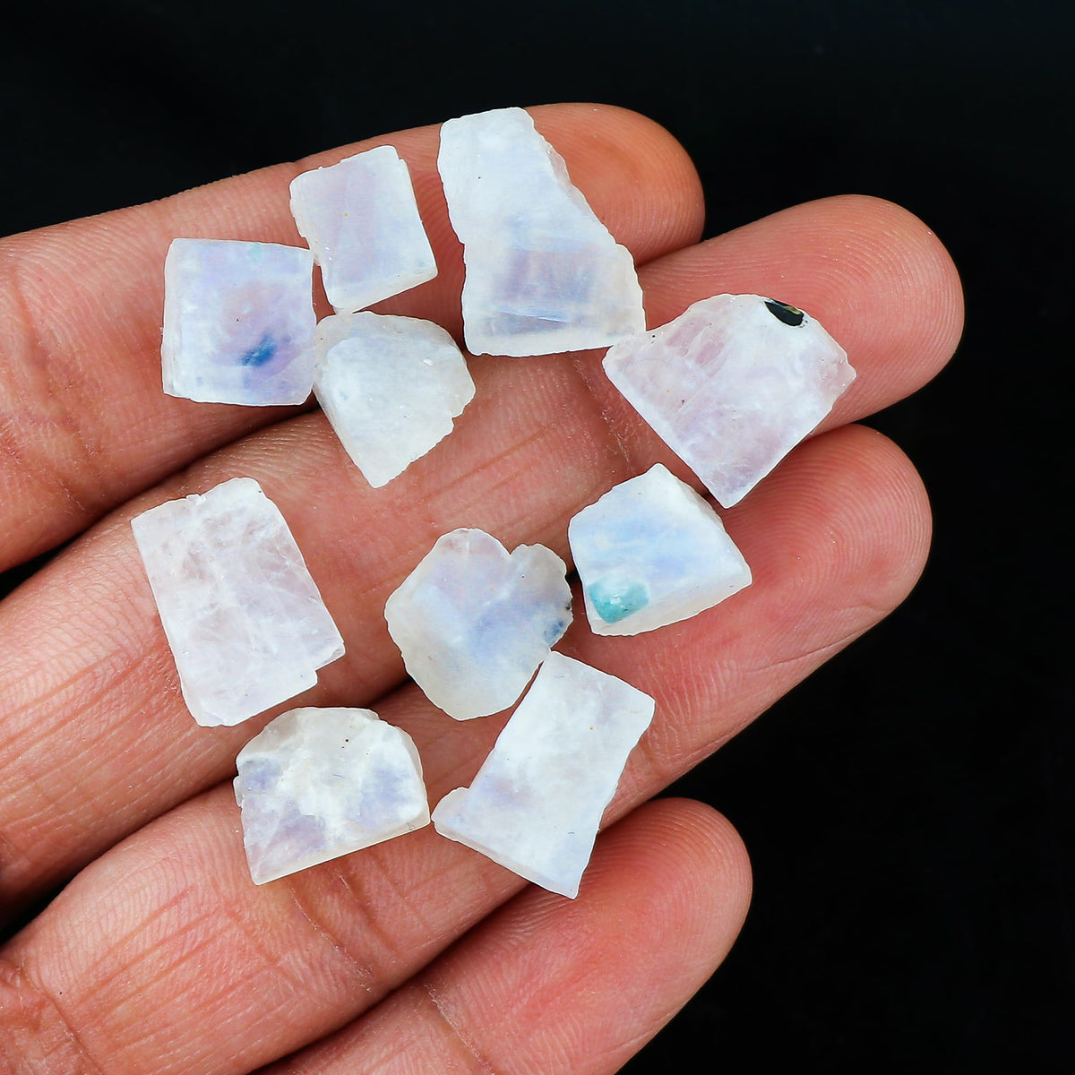 Gemkora 10pcs Natural Rainbow Moonstone Rough Gemstone, Raw Crystals, Moonstone Rock, Jewelry Making Supplies, Chakra Healing Crafts & DIY Stone (12-18 mm)