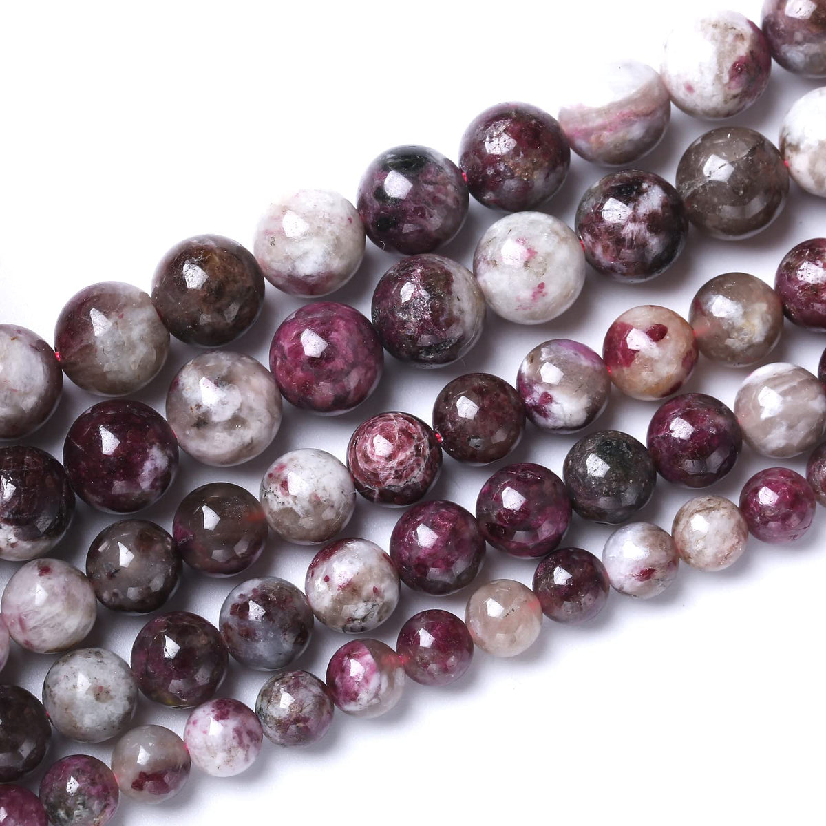 Plum Bossom Tourmaline 38pcs Natural 10mm Round Loose Spacers Energy Healing Power Stone Beads for Jewelry Making DIY Bracelet Necklace 15" (Plum Bossom Tourmaline, 10mm)