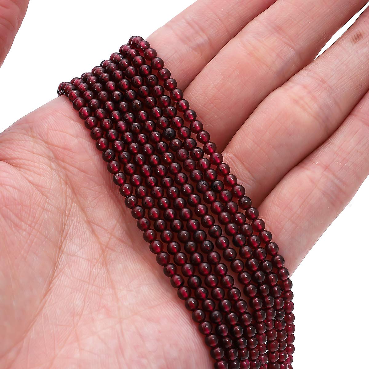 BEADIA Natural Garnet Stone Round Loose Semi Gemstone Beads for Jewelry Making 3-3.5mm 38cm/Strand