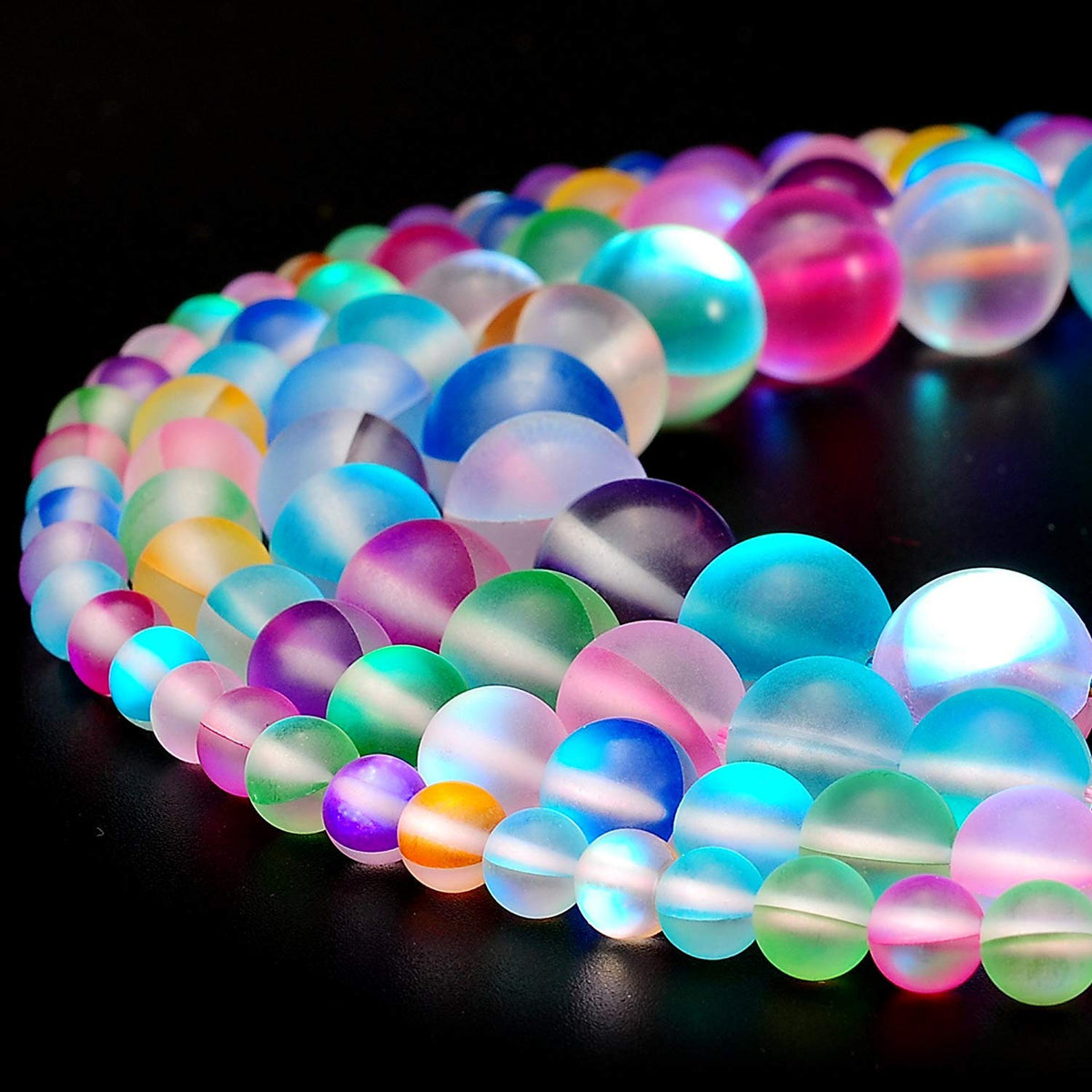 RUBYCA 10mm Round Moonstone Matte Crystal Glass Beads Aura for Jewelry Making Mix, 1 Strand
