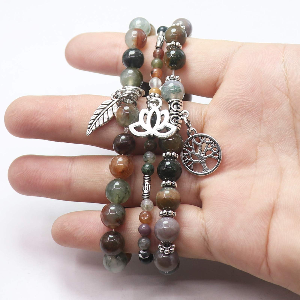 UEUC Tree of Life Yoga Healing Stone Bracelets,Multilayer Lotus Chakra Stone Reiki Bracelet Sets,Anxiety Crystal Natural Stone,for Women Stress Relief