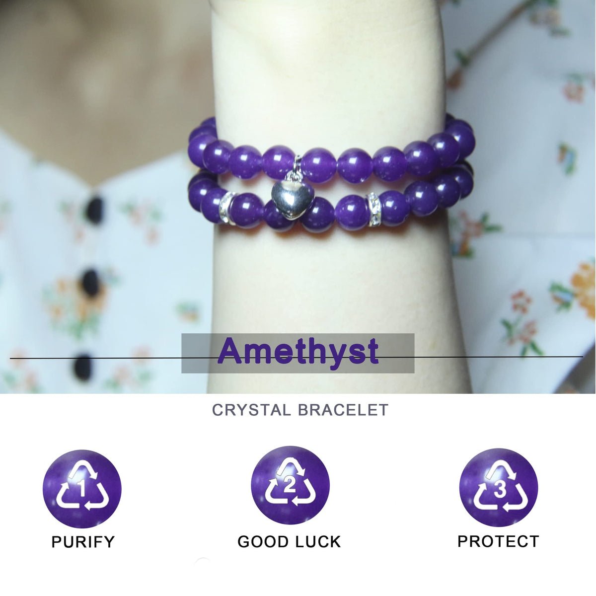 GDLKPYHS Healing Bracelets for Women - Amethyst Bracelet - Healing Prayers Crystal Bracelet, 8mm Natural Stone Stress Relief Yoga Beads Get Well Soon Gifts