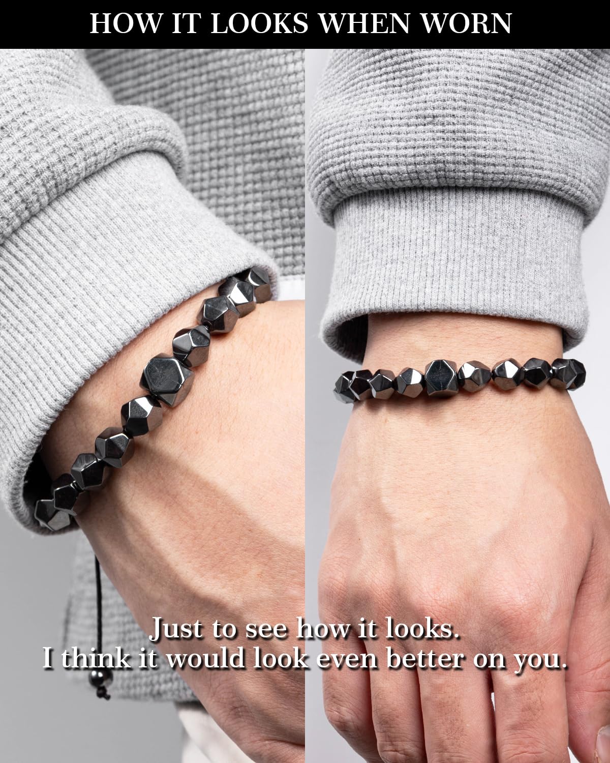 Crystery Beaded Bracelet for Men, 10mm Natural Stones Bracelet for Men's Gift, Adjustable Precision-Cut Gemstone Crystal Healing Bracelet, Protection Jewelry Gift with Hematite, Tiger Eye (Hematite)