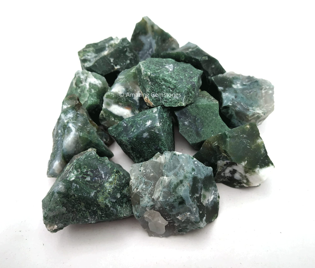 Amazing Gemstone Moss Agate Raw Crystals and Healing Stones, Natural Rocks for Tumbling and DIY Raw Stones and Crystals (1 lb)