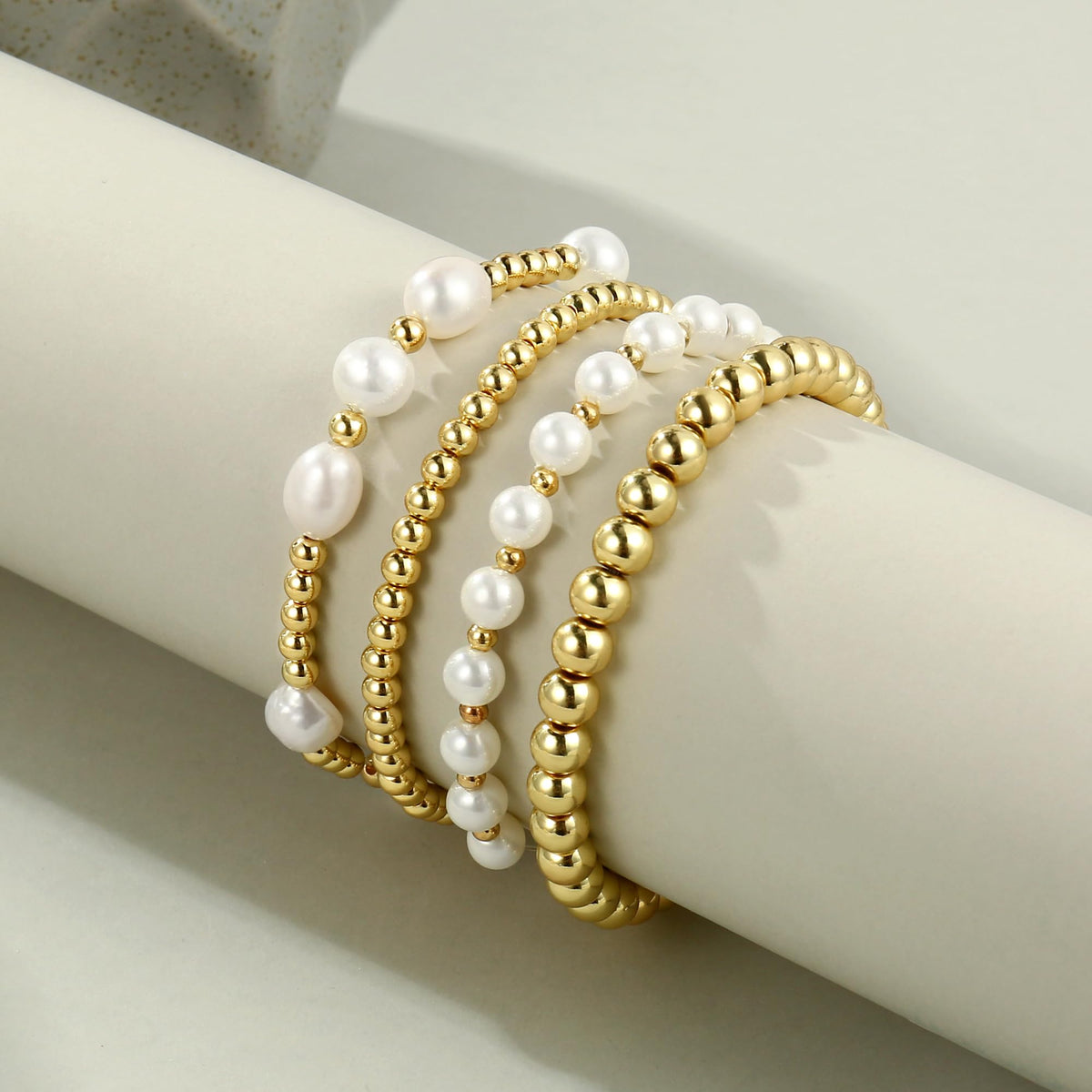 Badu Gold Beaded Bracelets for Women Boho Crystal Multiple Layered Stackable Wrap Bangle Set Paperclip Chain Trendy Jewelry (Gold-4Pcs-Pear)