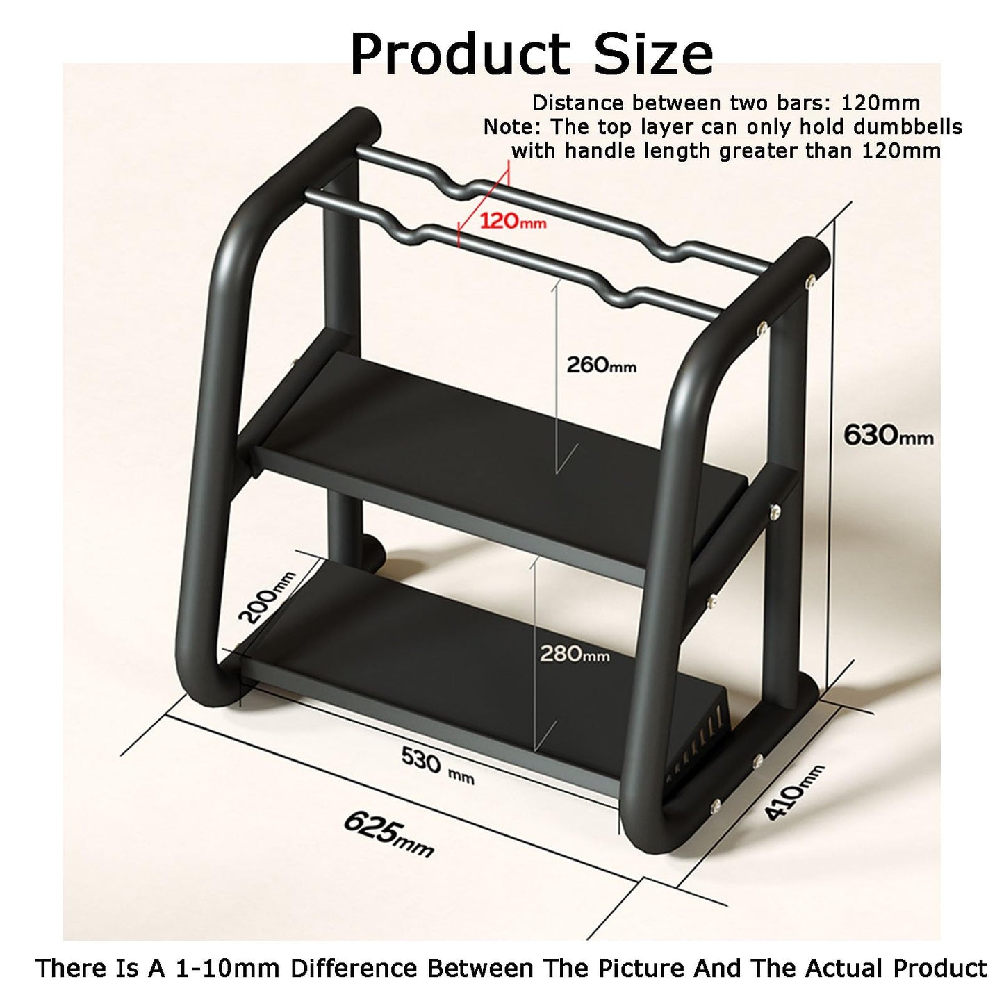 KIYILIHI Dumbbell Rack Stand, 3 Tier Kettlebell Rack, Home Dumbbell Storage Rack Maximum Load Capacity 210kg, for Home Gym Strength Training Weight Training