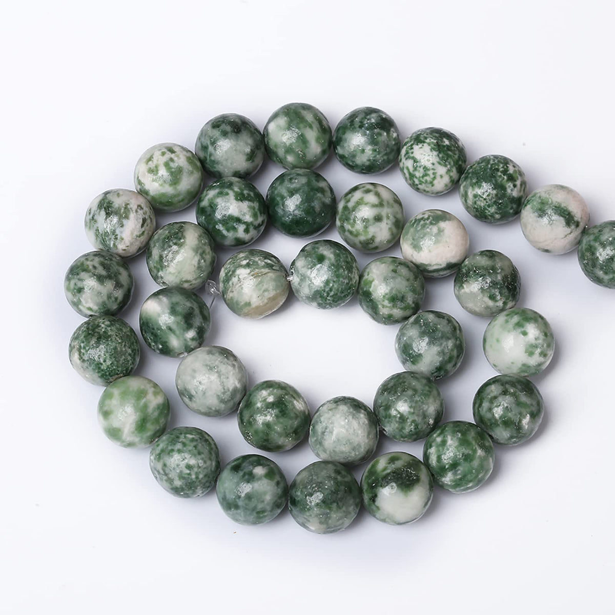 60pcs 6mm Natural Green Spot Stone Stone Beads for Jewelry Making Loose Spacer Round Beads DIY Bracelets Necklaces 15" (6mm, Green Spot Stone)
