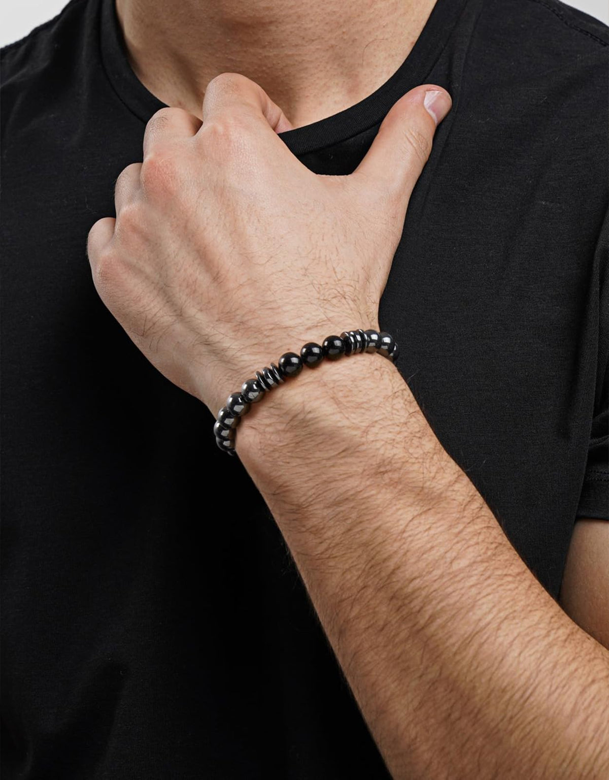 Landorilo Gifts for Men, 8mm Natural Stone Beaded Bracelets, Hematite & Tourmaline Healing Bracelet, Handmade Mens Jewelry Gift for Him, Husband, Son, Father, Friend(To My Son-8.3in)