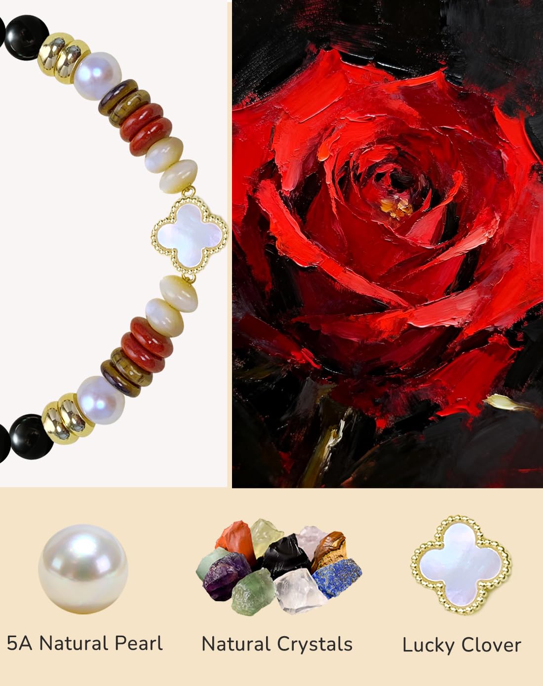 YEETONDA Four Leaf Clover Natural Gemstone Rainbow Bracelets Jewelry 16th 21st 30th 40th 50th 60th 70th 80th Birthday Gifts For Women Mom Sister Friend Daughter Niece（Black Tourmaline）