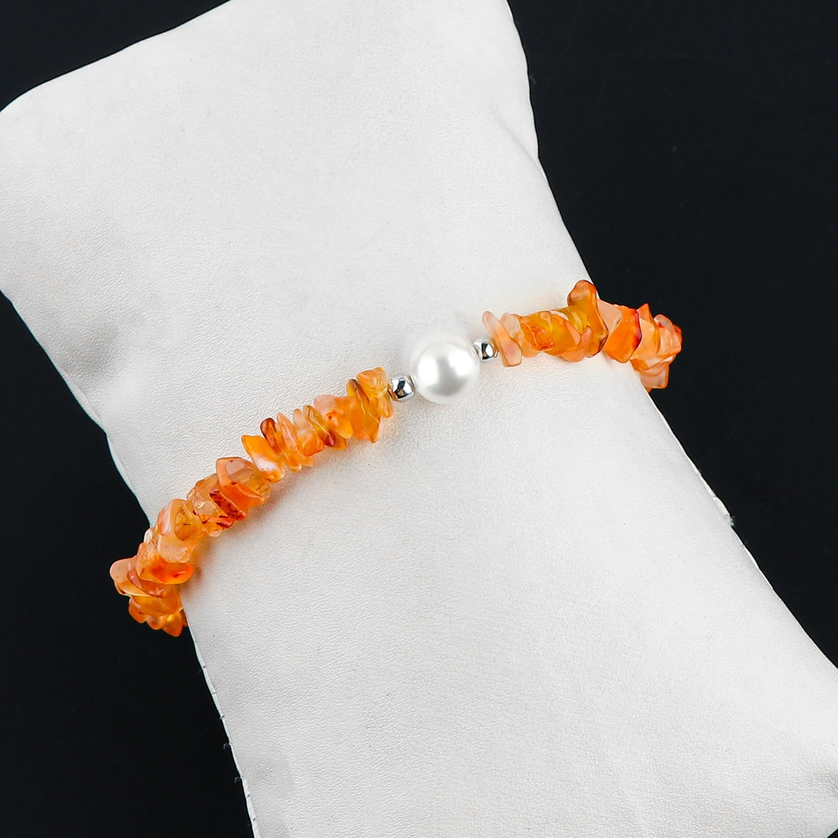 CRYSTALIS Natural Carnelian Beads Slider Bolo Bracelet with Elegant Pearl, Uncut Chips Nuggets Crystals, Chakra Healing Gemstone, Women Jewelry, 925 Sterling Silver Slider 10 inch
