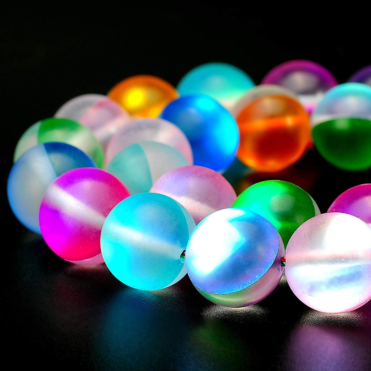 RUBYCA 10mm Round Moonstone Matte Crystal Glass Beads Aura for Jewelry Making Mix, 1 Strand