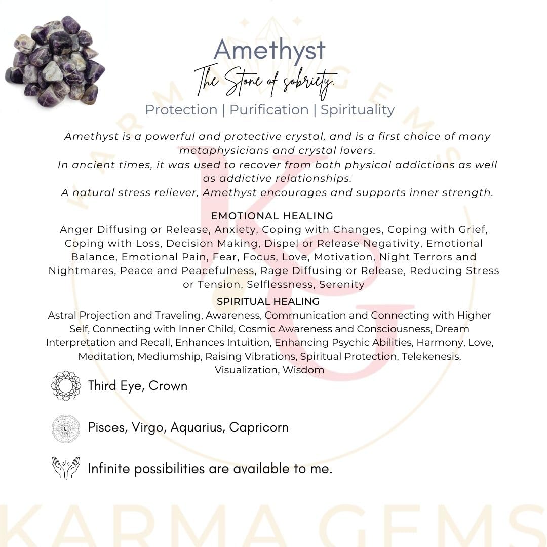 Karma Gems 1lb Amethyst Tumbled Stones - Polished Stones for Positive Energy - Crystal Kit for Fresh Mind & Restful Sleep - Healing Stone for Chakra Balancing - Ideal for Gift & Home Decor (15-25 Mm)