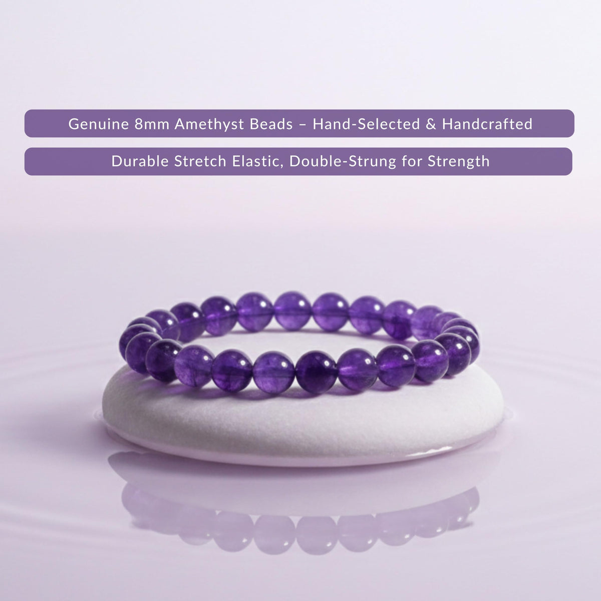 Cherry Tree Collection Amethyst Beaded Bracelet – Genuine 8mm Gemstone Stretch Bracelet for Men & Women – Handmade Crystal Bracelet - (Amethyst - M)