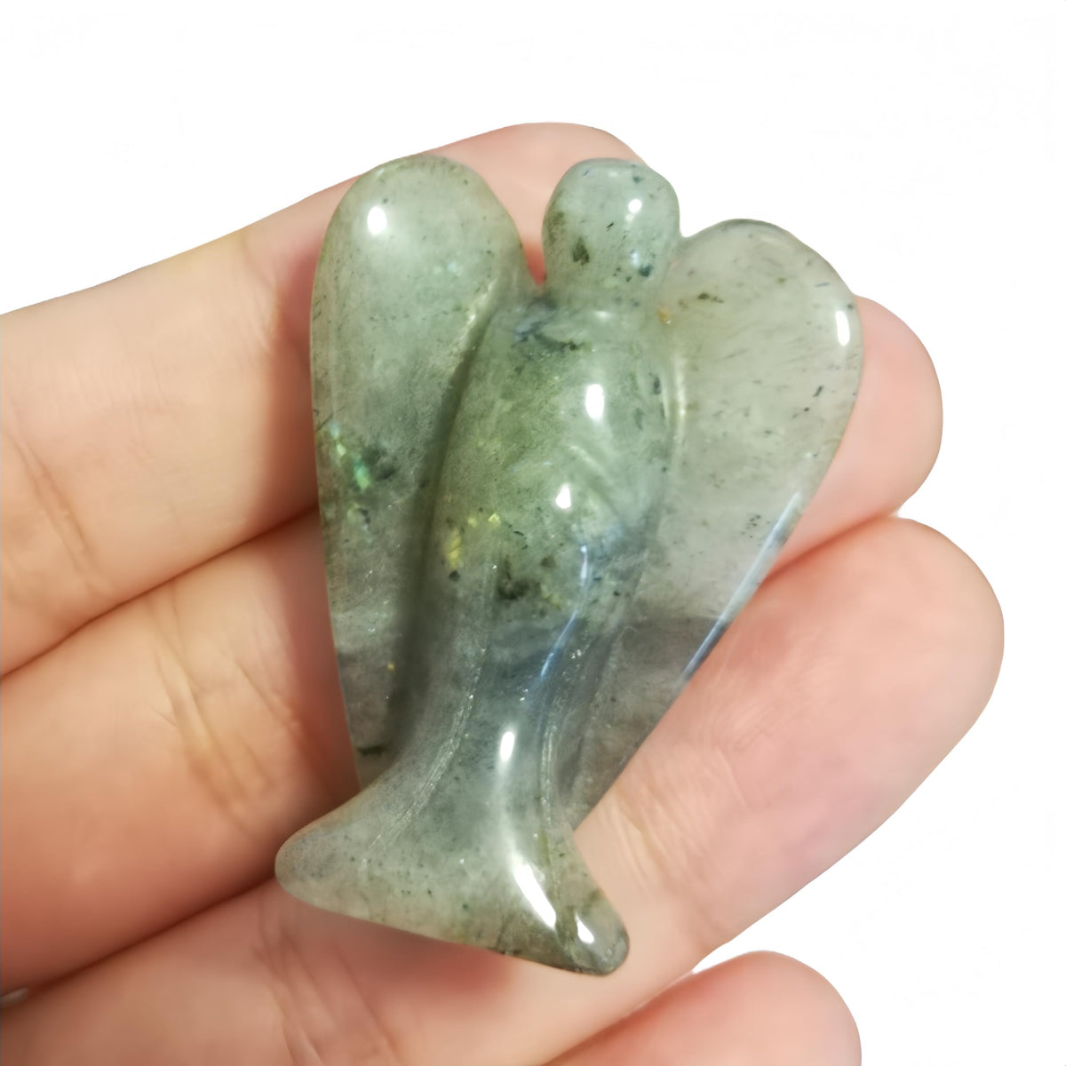 Afucats Natural Moonstone Healing Guardian Angel Indoor Decorative Stone,1.5 Inches Carving Pocket Palm Statue,Gift for Her Christmas Décor
