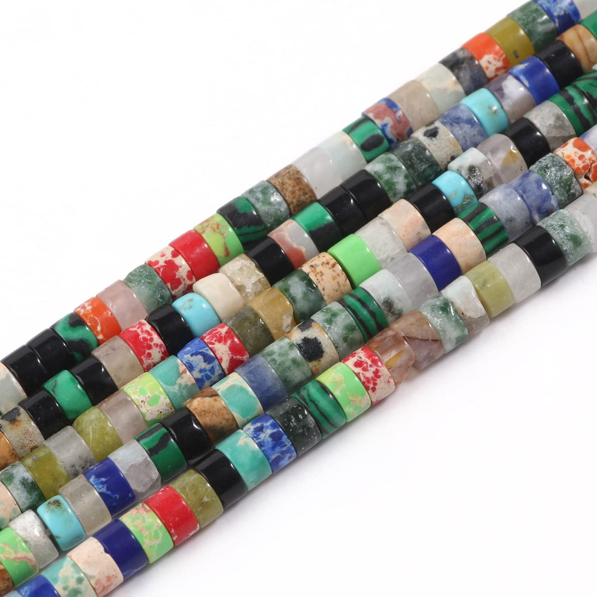 NITOPUPU 150Pcs 4×2mm Natural Mixed Color Spacer Stone Beads for Jewelry Making Supplies, Loose Semi Flat Round Gemstone Tube Beads for Bracelets DIY Crafts