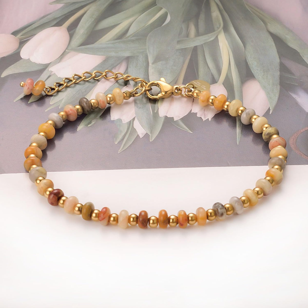 vissen Agate Natural Stone Beaded Bracelets for Women Gold Plated Bracelet Adjustable Personalised Jewellery