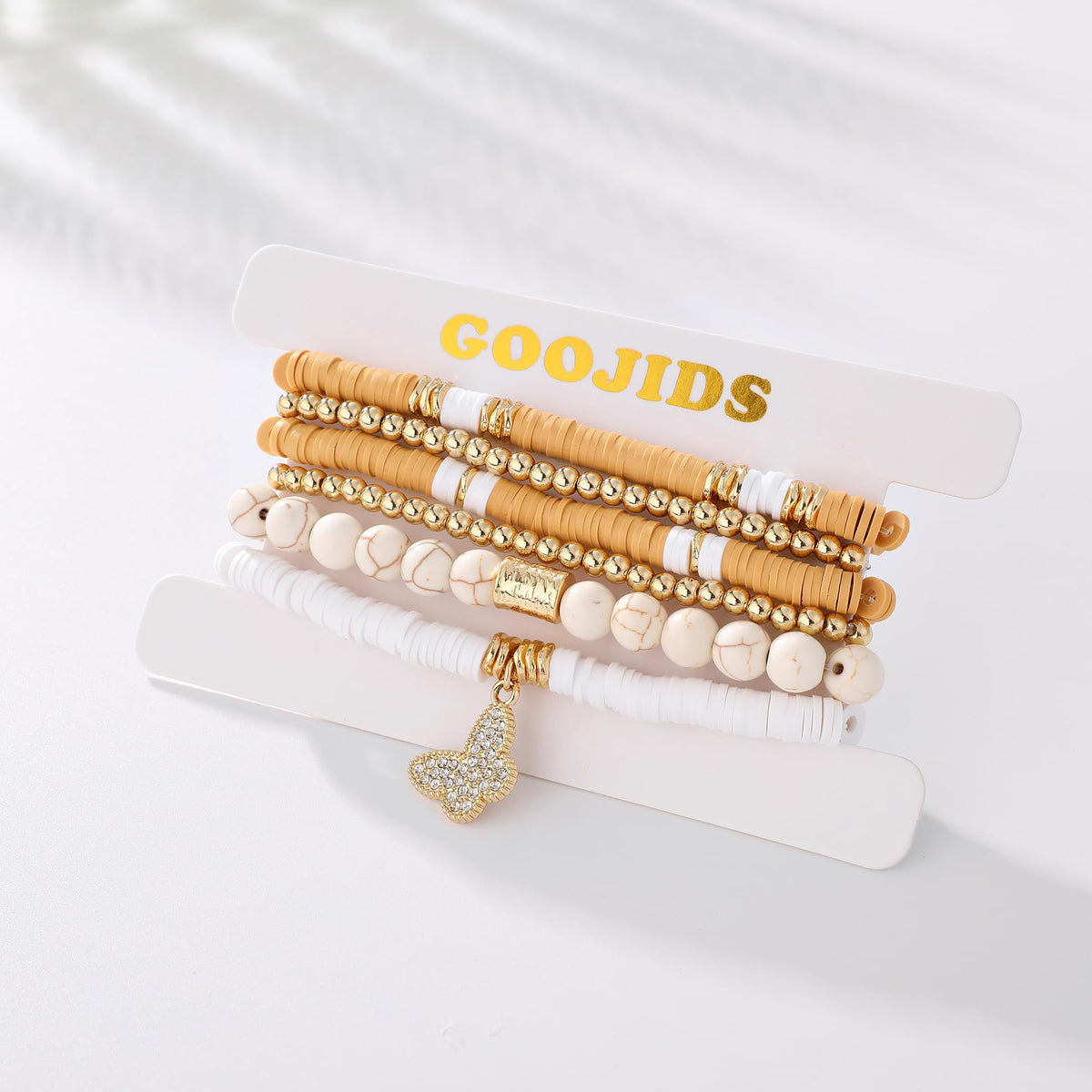 GOOJIDS Surfer Heishi Clay Bead Bracelets for Women Bohemian Stackable Gold Plated Beaded Stretch Bracelets Elastic Layering Friendship Bracelets Set Boho Jewelry