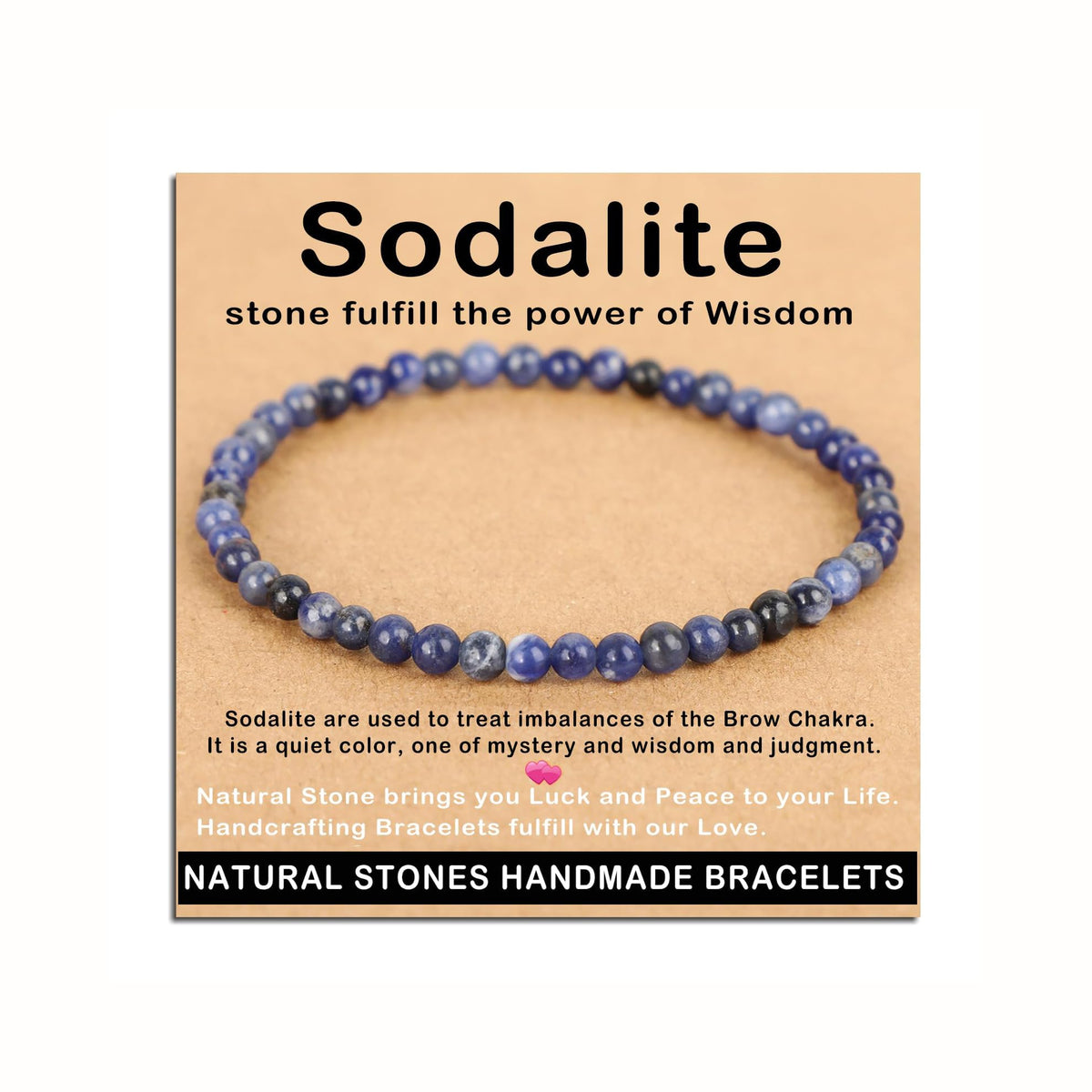 AD Beads Handmade Gemstone Stretch Elastic Bracelet Crystal Healing Reiki Nature's Beauty and Spiritual Essence Unisex (4mm, Blue Sodalite)