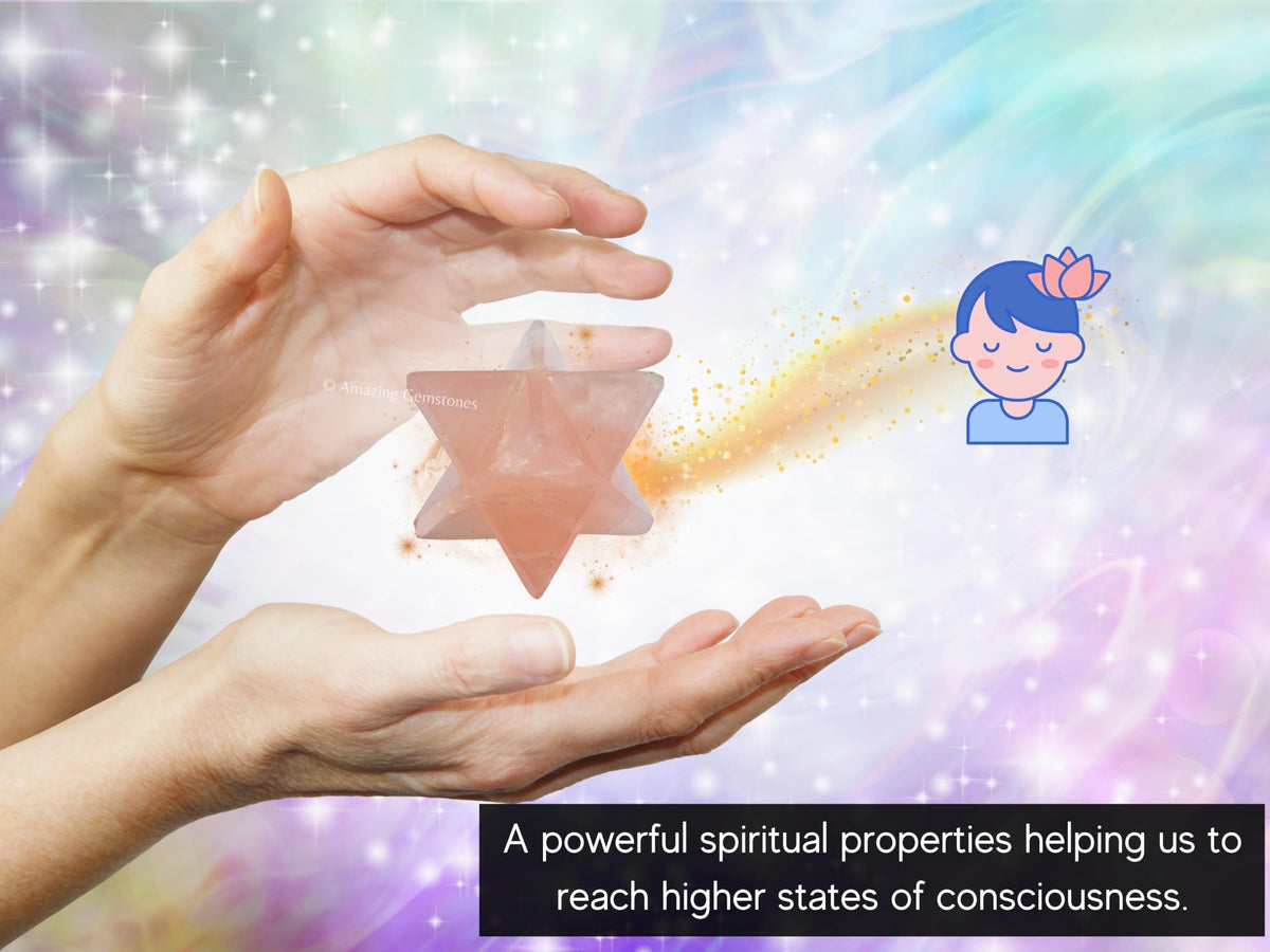 Amazing Gemstone Rose Quartz Merkaba Crystal - 1.5 Inches Metaphysical Merkaba Star for Meditation - Energetic Tetrahedron Crystal and Healing Stones for Spiritual Growth and Healing (35-40mm)