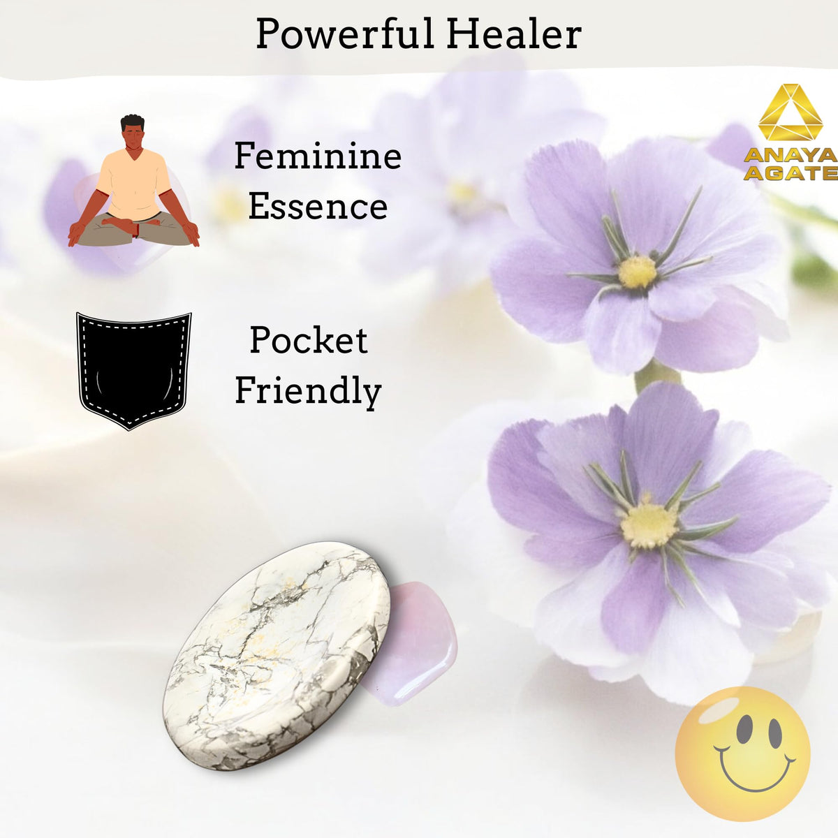 Anaya Agate Howlite Worry Stones Certified Crystal Thumb Worry Stone for Anguish, Relaxing and Soothing Balance Stones for Meditation, Stress Relief Crystals and Healing Stones for Men, Women
