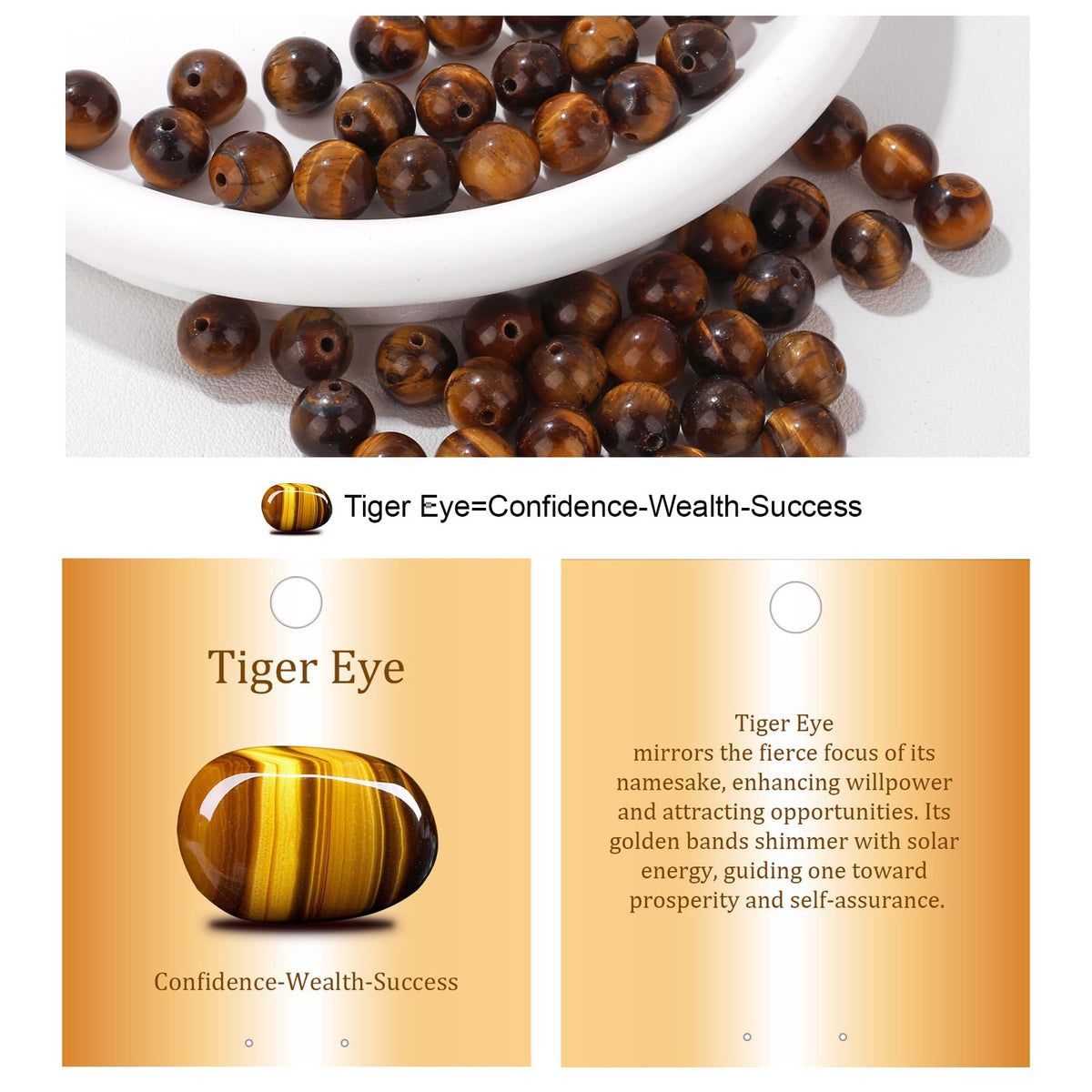 Vinswet 60pcs 6mm Tiger Eye Natural Stone Beads Round Genuine Real Stone Beading Loose Gemstones DIY Smooth Bead for Bracelet Necklace Earrings Jewelry Making