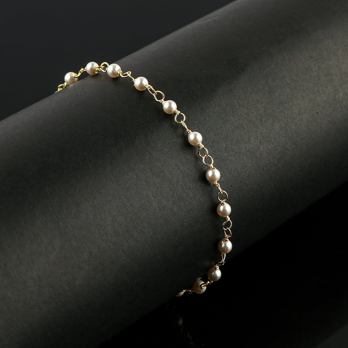 CRYSTALINES Genuine White Pearl Gemstone Rosary Chain Bracelet, 14K Gold Plated Cluster, Handmade Bohemian Jewelry, Healing Crystals Beads, Pearl Jewelry Gift for Women (Approx.7+1INCH)