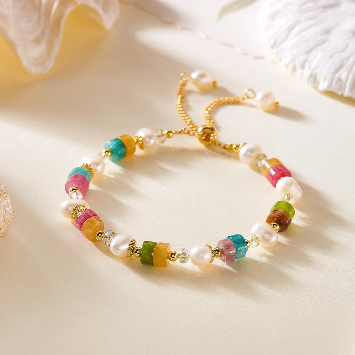 BELLA-Bee Healing Crystal Bracelets for Women Adjustable Rainbow Crystals Amethyst Tourmaline Natural Stone Beaded Bracelets for Women Spiritual Jewelry for Wishes, Protection and Anxiety Relief with Meaning Card (The Aura's Guard)