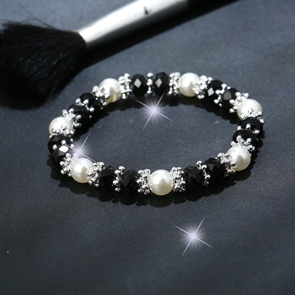 Pearl Bracelets for Women,Freshwater Pearls Crystal Bracelet Boho Bracelets Bead Bracelet Gifts (Black)