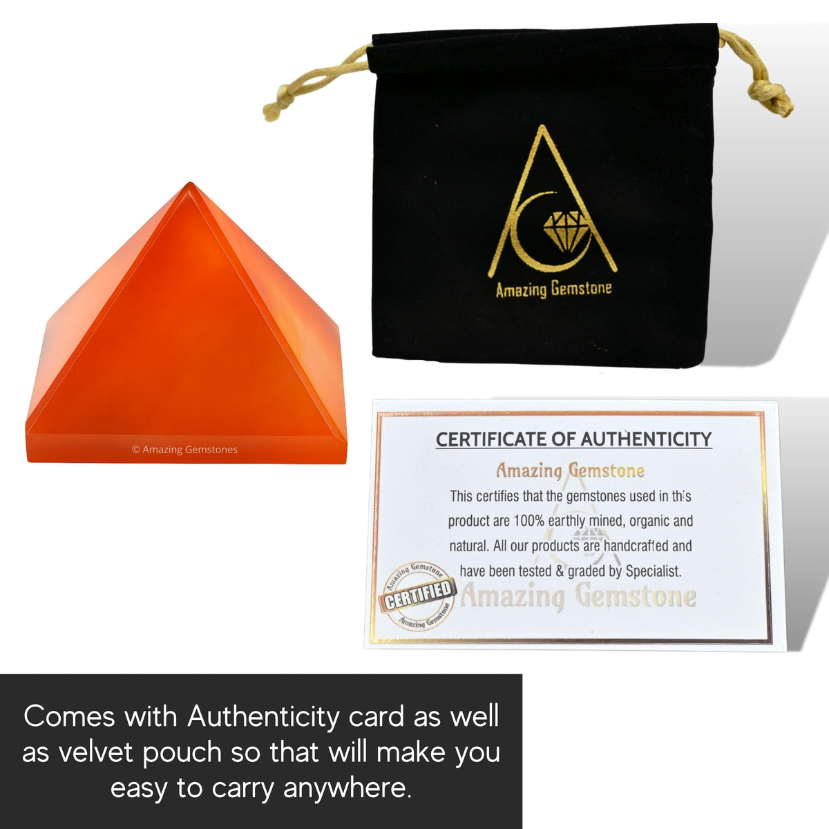 Amazing Gemstone Carnelian Pyramid Crystal Healing Stones - 1" Great Pyramid Figurine of Natural Stone Pyramid for Meditation, Reiki, Chakra Balancing and Crystal Pyramids Grid