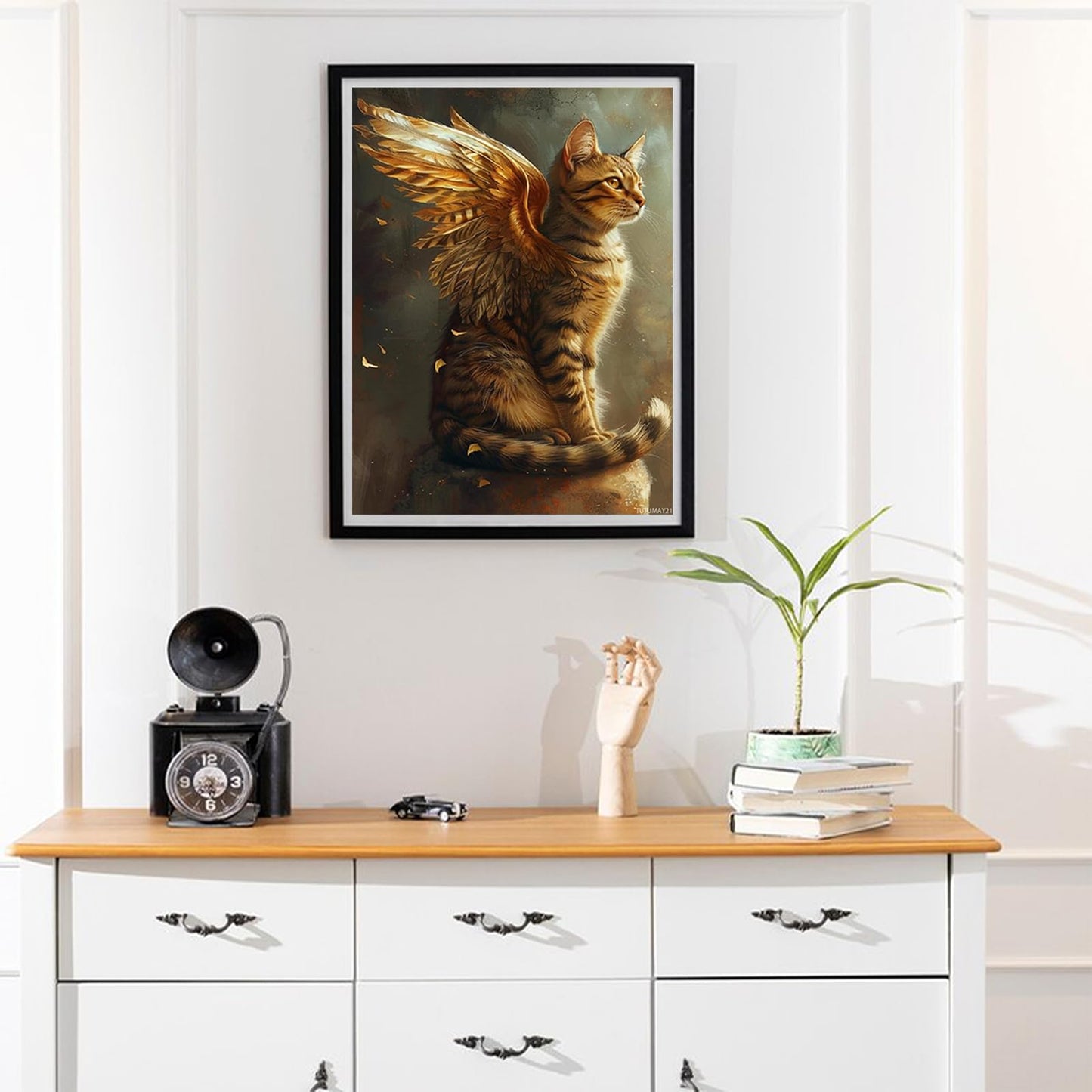 TUTUMAY21 A Pretty Brown Tabby Cat Diamond Drawing Art Kit for Adults Fantasy Animal Design DIY Diamond Art Painting for Beginners Full Drill Round Gem Art Painting for Crafts Home Wall Decor 12x16in