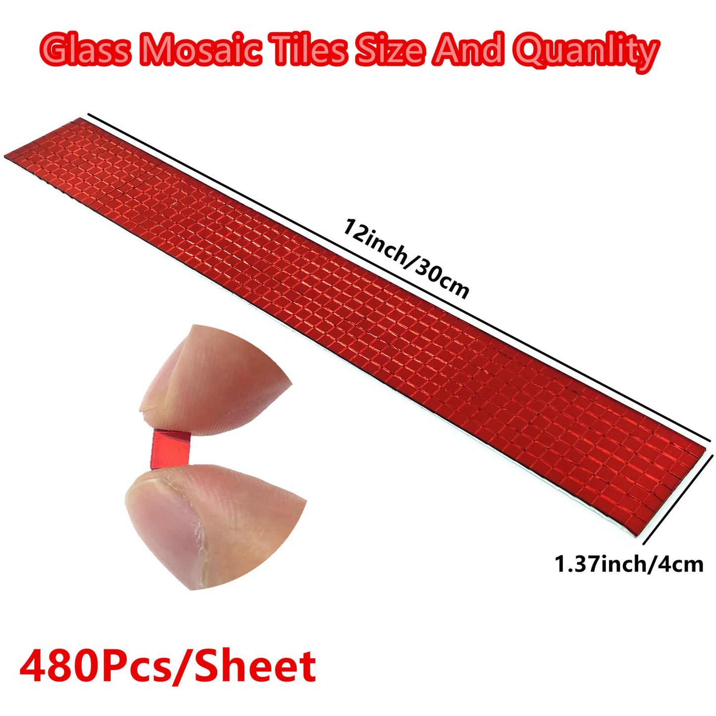 REDODECO 7200Pcs Mirror Mosaic Tiles Disco Ball Tiles Self-Adhesive Real Square Glass Mirror DIY Tiles for Craft DIY,Silver Rose Gold Blue Black,15 Sheets (Red)