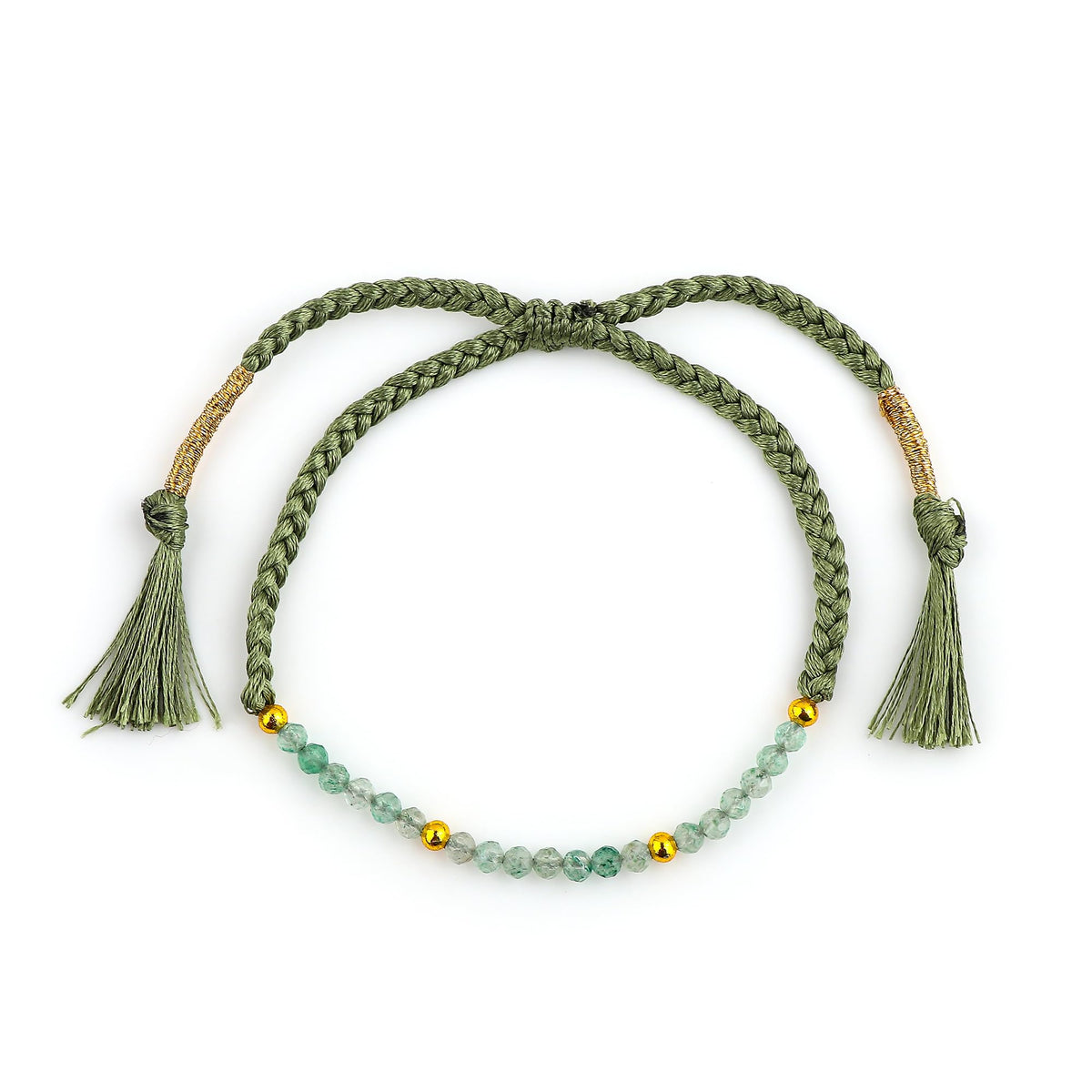 GEMSYMPHONY Green Strawberry Quartz Gemstone Beads Braided Bracelet – 3.5mm Natural Stone Beads, Handmade Adjustable Braided Rope Bracelet, Healing Crystal Jewelry for Men & Women, Unisex Boho Gift