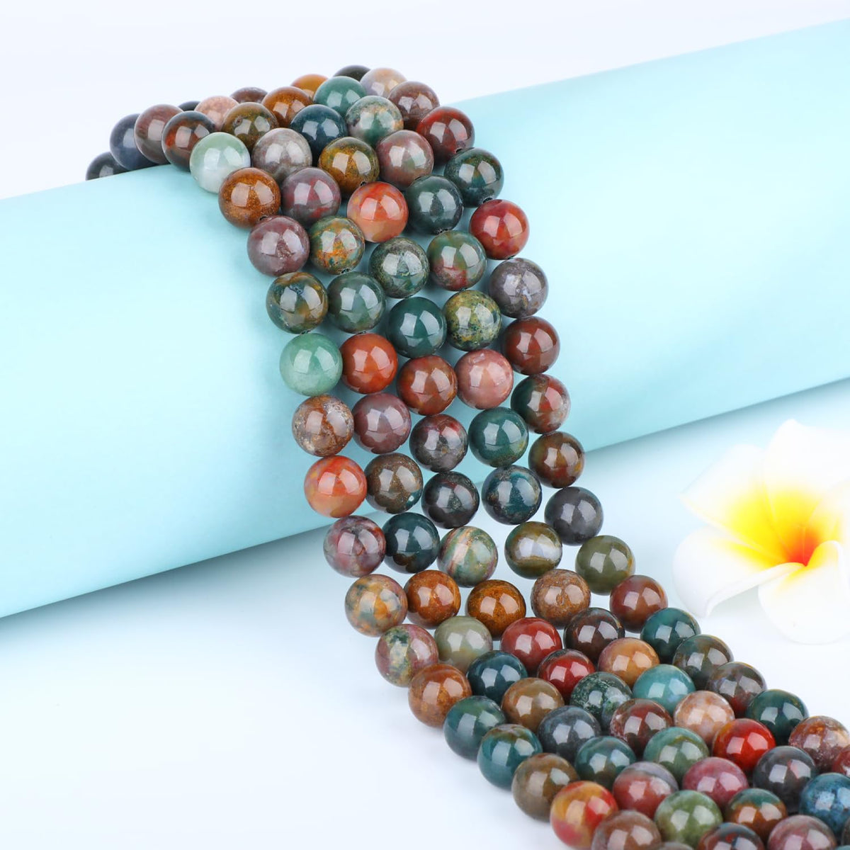 CMBYN Natural Stone Beads Round Genuine Real Stone Beading Strand Loose Gemstones DIY Smooth Bead for Bracelet Necklace Earrings Jewelry Making (Indian Agate, 10mm 36 Pieces)