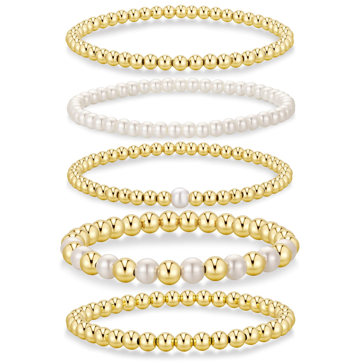 SHINUS BOHO Dainty Gold Beaded Pearl Bracelet Stack for Women,14K Gold Plated Stretch Stackable Braceles Set,Elastic Waterproof Non Tarnish Layered Bracelet for Everyday Wear,Fashion Minimalism Summer Accessories Jewelry Gifts
