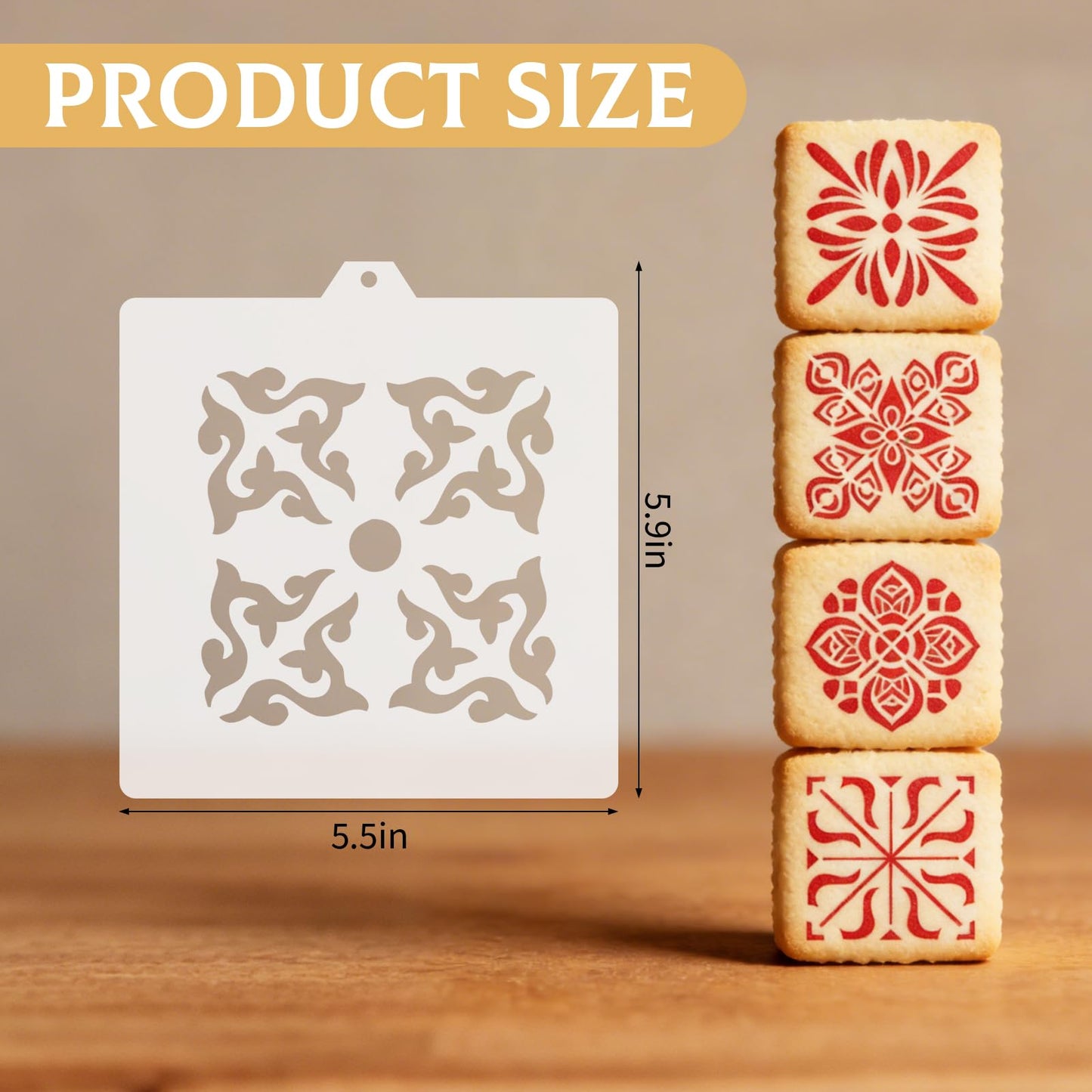25 Pcs Scroll Tile Cookie Stencils, Reusable Floral Tile Baking Stencils for Royal Icing Airbrush, Cake Biscuit Coffee Decorating Templates for DIY Crafts & Birthday Parties