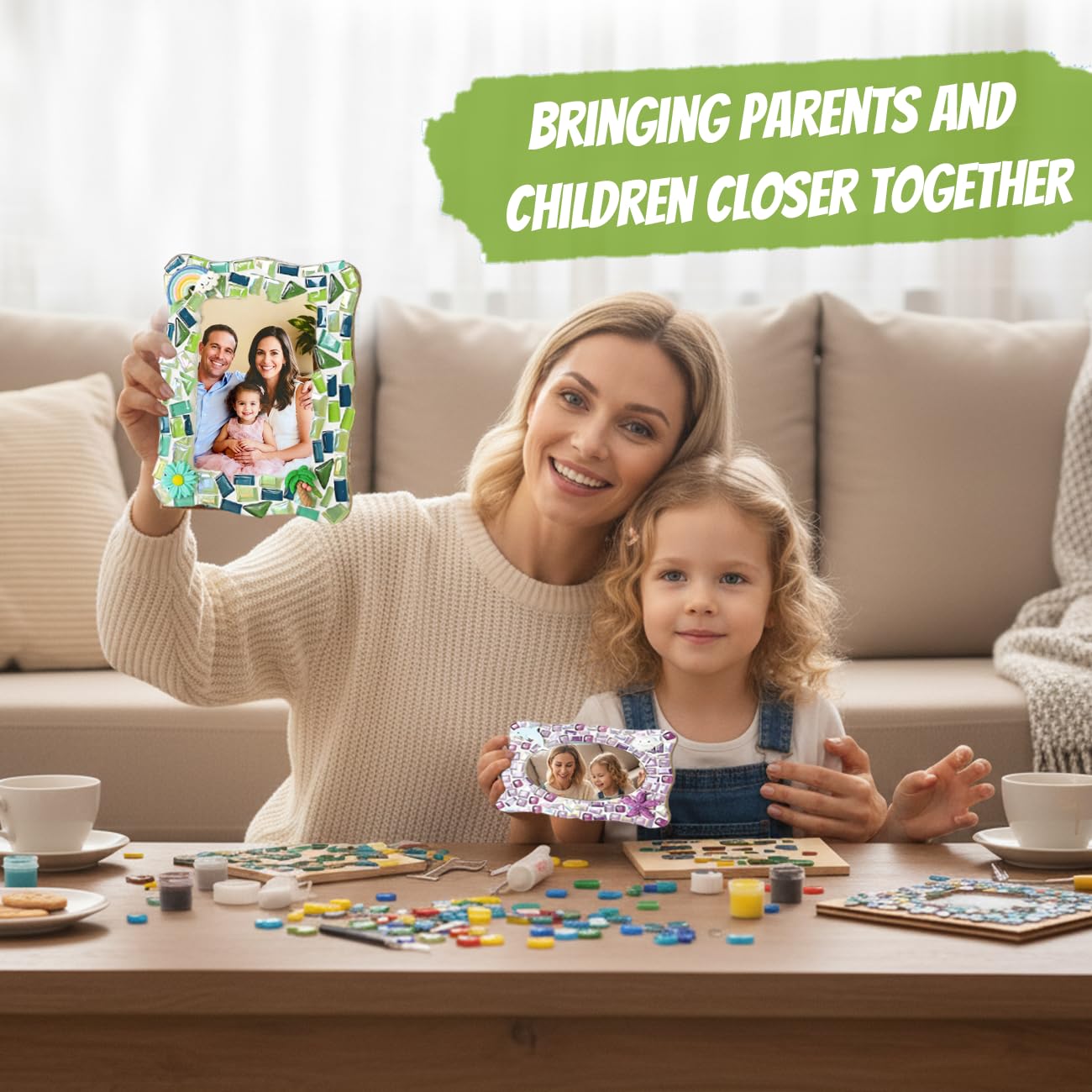 A&H Zier Decorate Your Own Mosaic Picture Frame Kit - 3 Pack DIY Arts & Crafts for Kids Ages 8-12, Valentines Day Gifts for Girls, 5x7 & 4x6 Photo Frames for Adults & Family