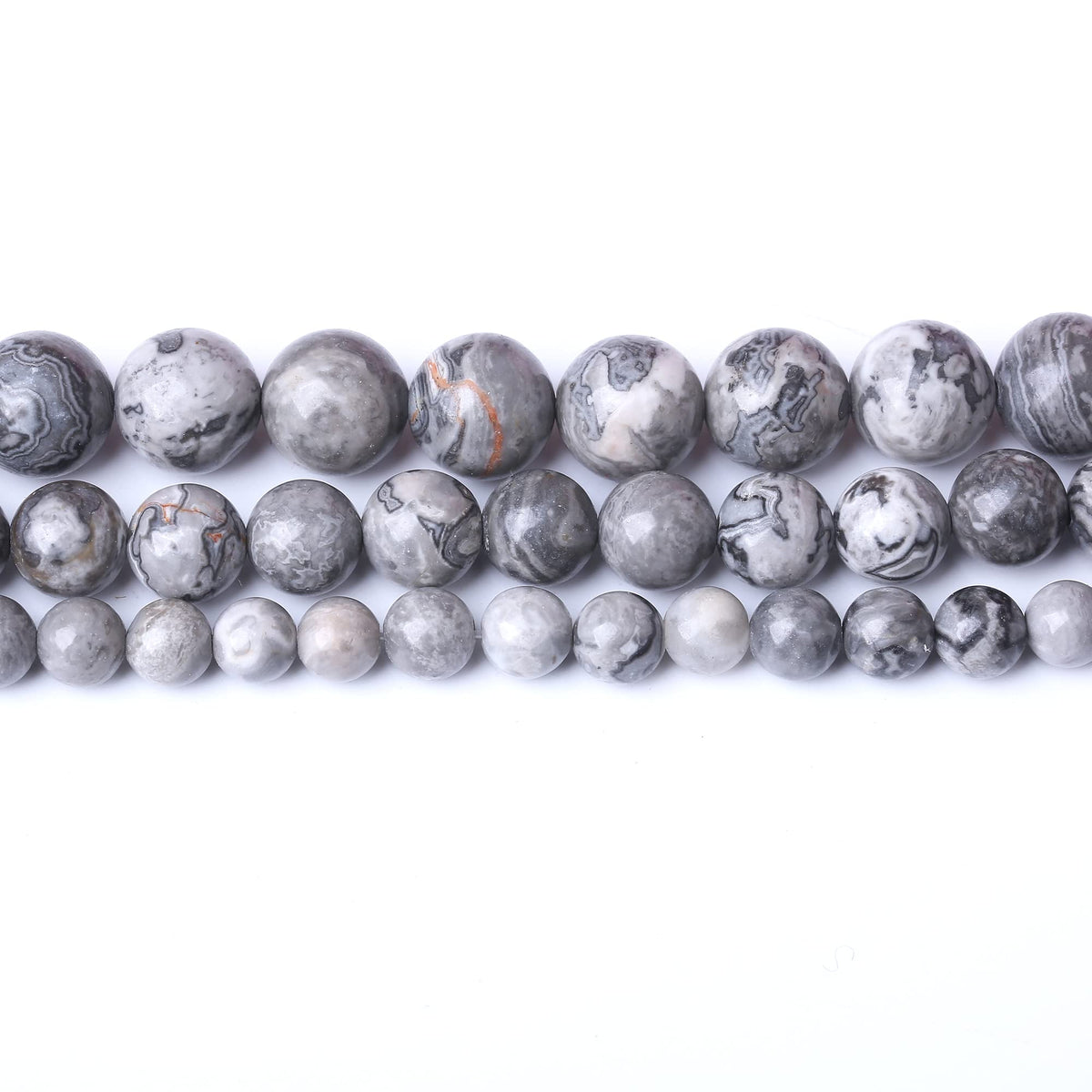 10MM Grey Map Round Loose Beads Natural Gem Beads Crystal Energy Stone Beads for Jewelry Making DIY Bracelet Necklace