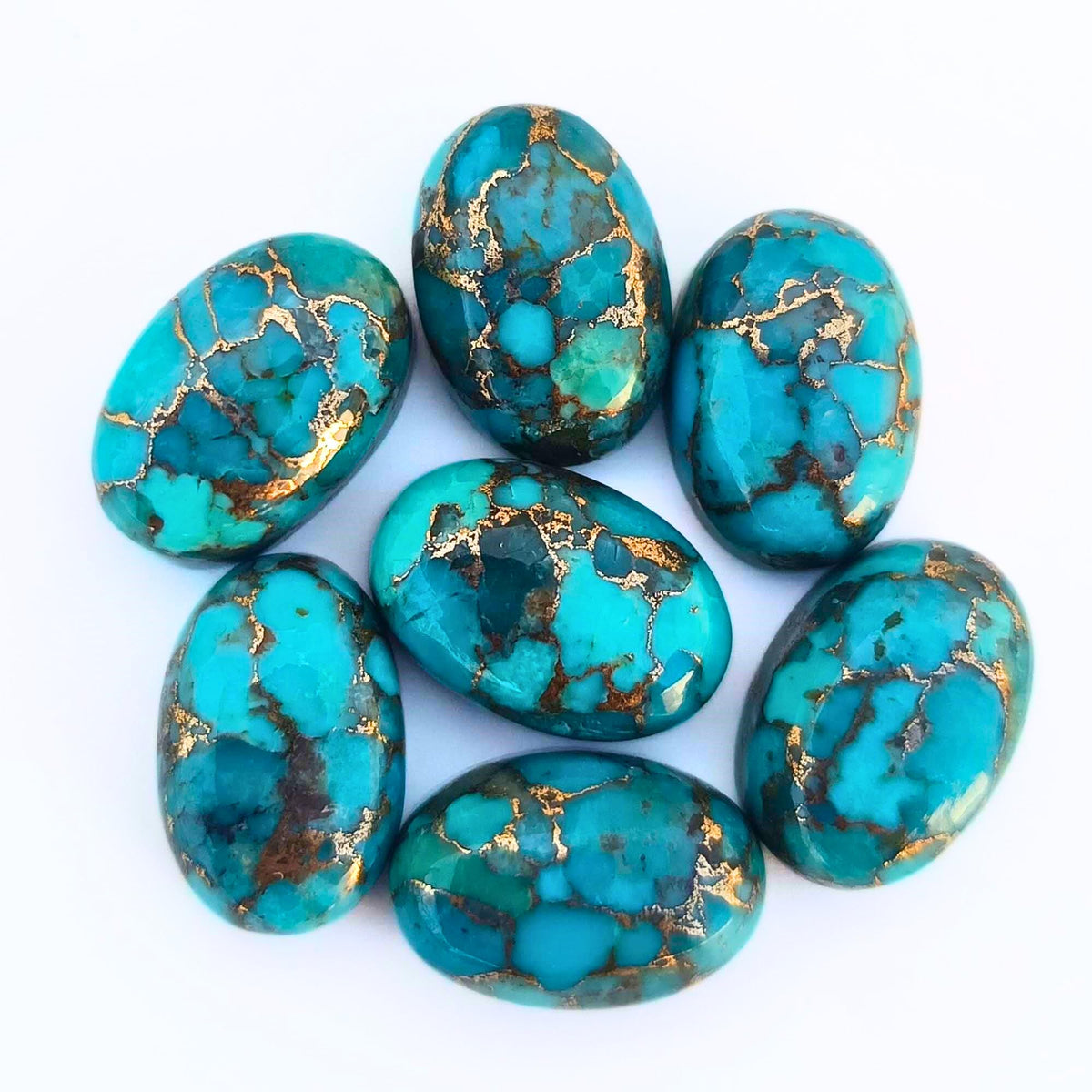 Blue Copper Turquoise Oval Cabochon Lot – Mohave Turquoise Flat Back Gemstone for Jewelry Making – Loose Stones in 5x7mm to 15x20mm – Smooth Polished Cab - 5 Piece Set (10x14mm)