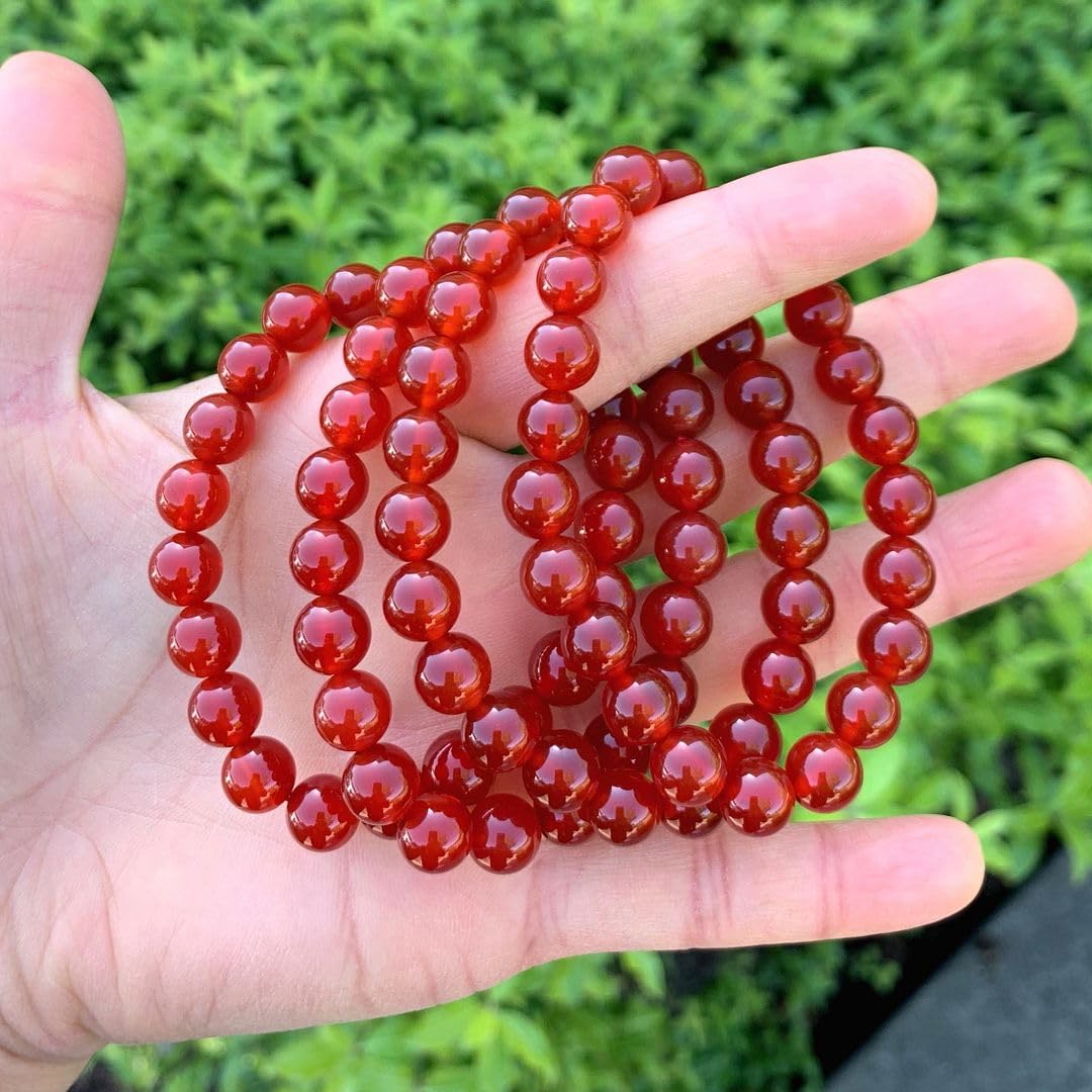 Adabele Real Natural Carnelian Red Agate Bracelet 7.5 inch Stretch Red Gemstone Beaded Bracelet Chakra Healing Crystal Stone Jewelry Women Mom Gift (Unisex) GB8-B29