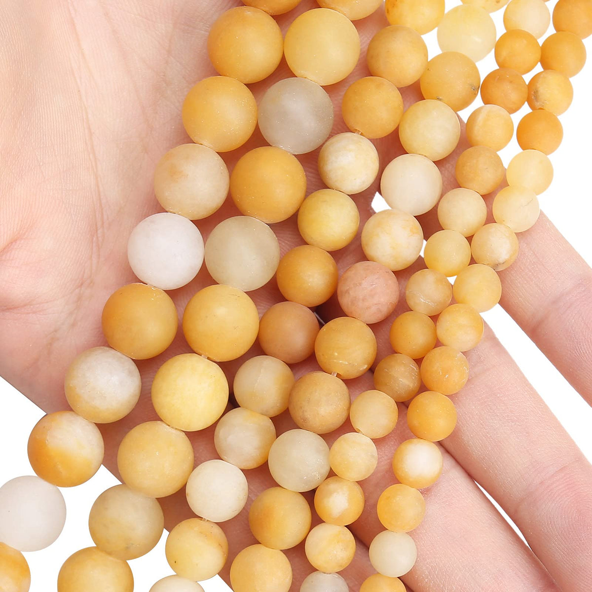 Natural Matte Yellow Jade Beads, 8MM Round Frosted Unpolished Loose Gemstone Beads for Bracelet Necklace Jewelry Making, Energy Stone Healing Power with Stretch Beading Cord