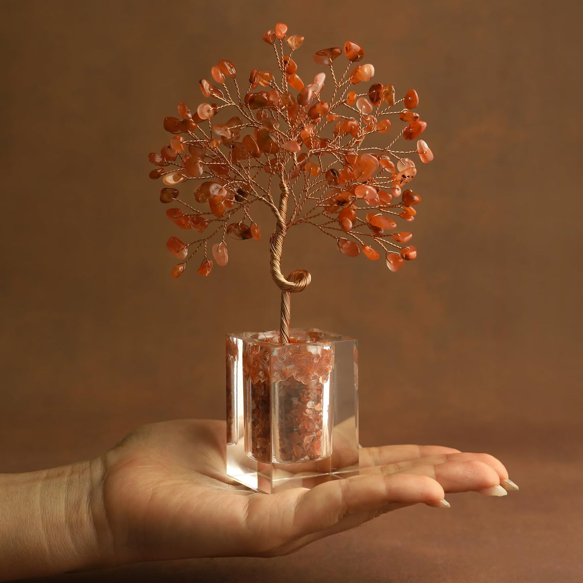 MAGIC AND MIRACLES Crystal Tree for Home Decor 6.5 Inch Carnelian Gem Plant with 147 Stones Spiritual Decor Healing Energy Bonsai Tree Handmade Gift for Meditation Room Office Women & Men
