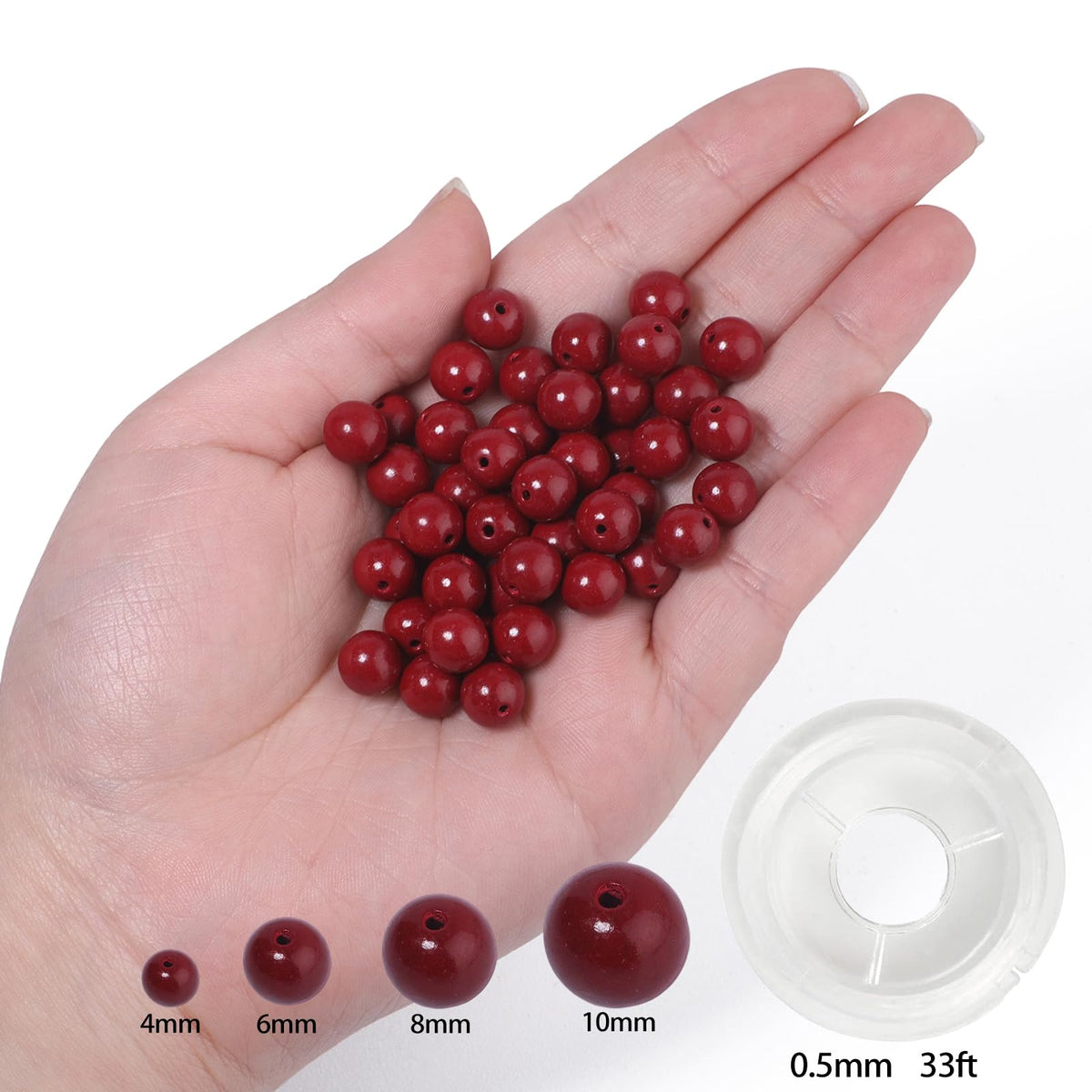 NITOPUPU 100Pcs 8mm Cinnabar Beads for Jewelry Making, Natural Round Loose Gemstone Stone Bead for Necklace Bracelets, Crafts for Adults with Crystal Stretch Cord