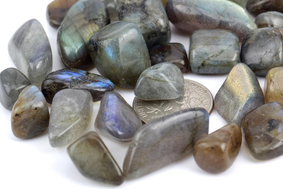 ZenQ 1 lb Labradorite Tumbled Stone Chips Crushed Natural Crystal Quartz Pieces