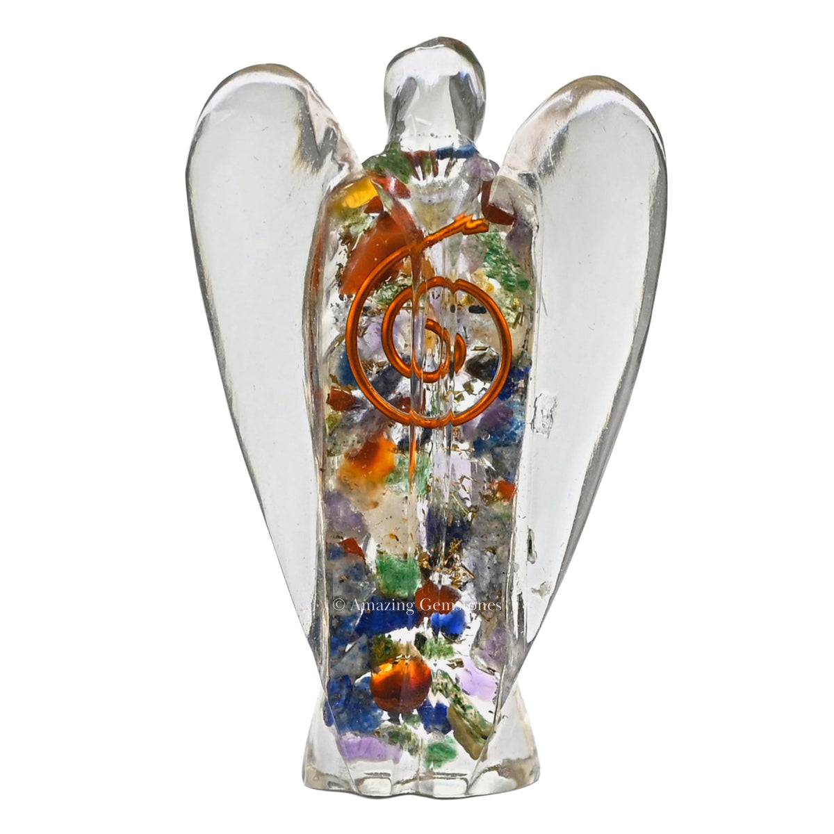 Amazing Gemstone Chakra Guardian Angel Figurine Pocket Crystal Angel for Protection - Orgone Guardian Angel with Orgonite Layer and Natural Crystal for Healing Gift (2 Inch, Organite)