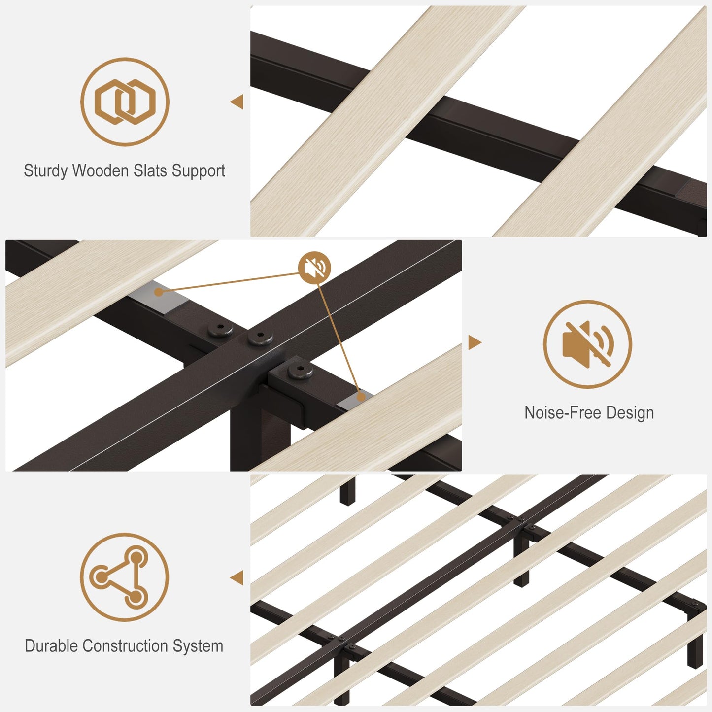 Garvee King Bed Frame with LED Light and Charging Station, Upholstered Bed Frame with Button Headboard, Wood Slat, No Box Spring Needed, Easy Assembly