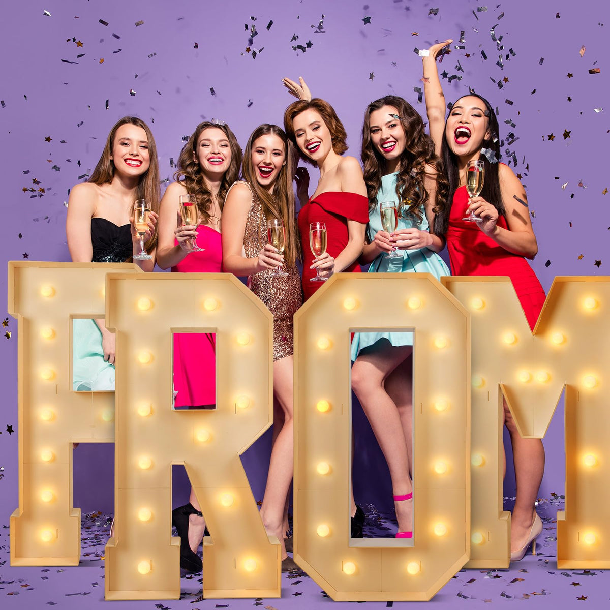 Aurelema 8 Pcs 4 ft Prom Grad 2026 Marquee Light Letters Numbers Class of 2026 Large Sign LED Number Letter with String Lights for High School College Graduation Decorations Party(Prom 2026)