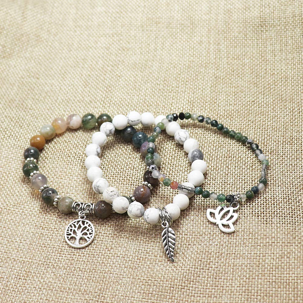 UEUC Tree of Life Yoga Healing Stone Bracelets,Multilayer Lotus Chakra Stone Reiki Bracelet Sets,Anxiety Crystal Natural Stone,for Women Stress Relief