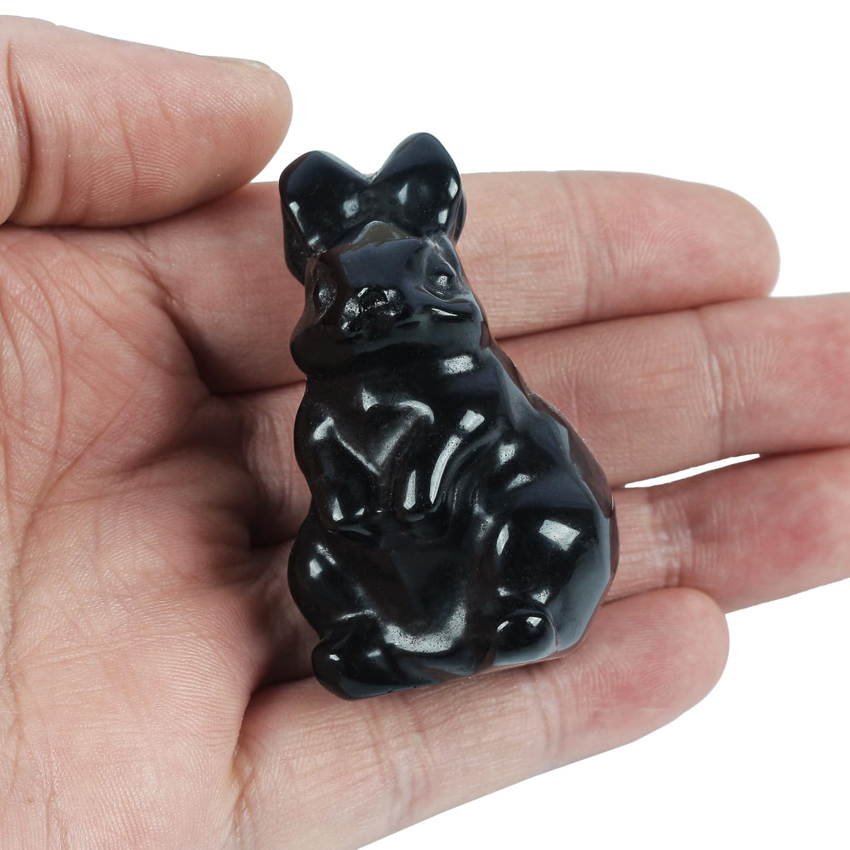 Loveliome Rabbit Crystal Decor Figurines, 2 Inches Natural Healing Stones Hand Carved Sculpture Ornaments Colletctible, Black Obsidian