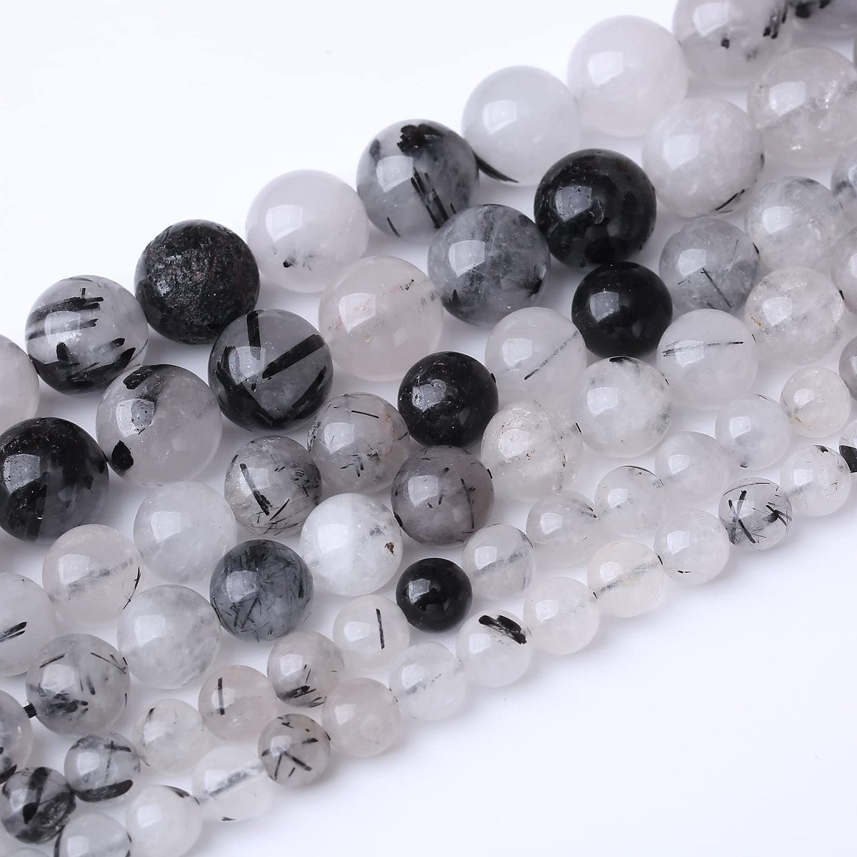 32PCS 12MM Natural Black Rutilated Quartz Stone Beads Energy Healing Beads for DIY Jewelry Bracelet Necklace Making for Jewelry Making15Inch